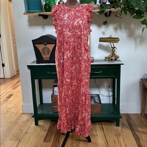 Rusty Red 70s Ruffle Sleeve Maxi Dress